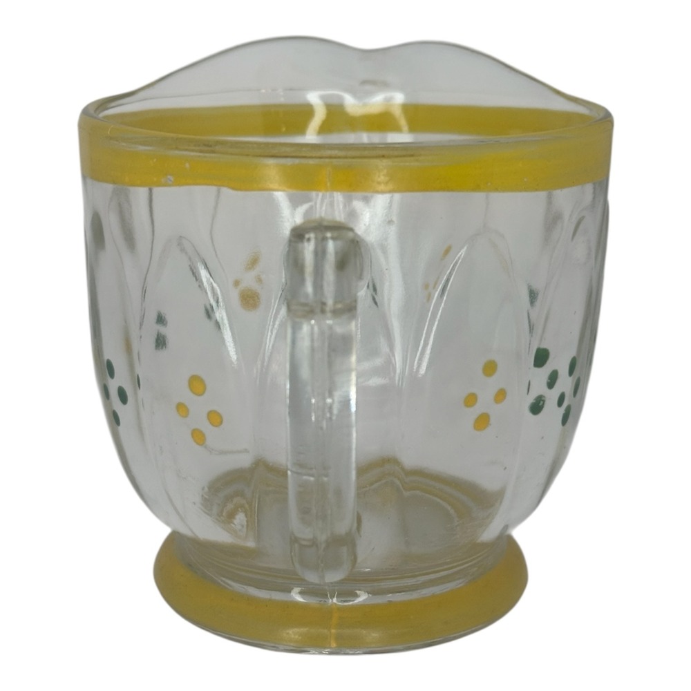 Vintage Hand Painted Glass Creamer Pitcher Yellow Green Dots Paneled Clear Glass - Picture 3 of 6